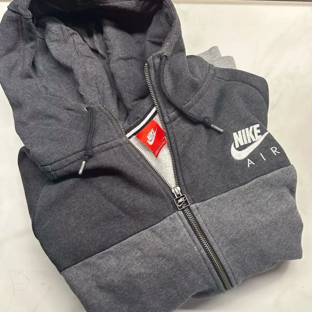 Vintage Nike full zip hoodie in black, charcoal & gray, men's XL Y2K Streetwear